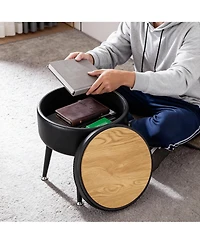 Homfan Modern Storage Ottoman and Vanity Stool, Synthetic Leather Round Seat, 330 lb Capacity Steel Legs, Multi-Functional Footrest and Bedroom Bench