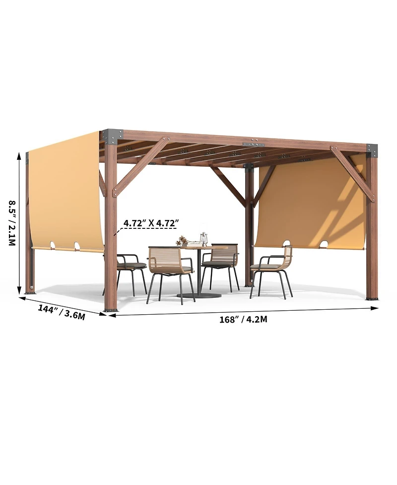 Homfan Premium Solid Cedar Pergola with Retractable Dual-Track Canopy and 6x6 Posts, Heavy-Duty Outdoor Shelter for Patio and Backyard