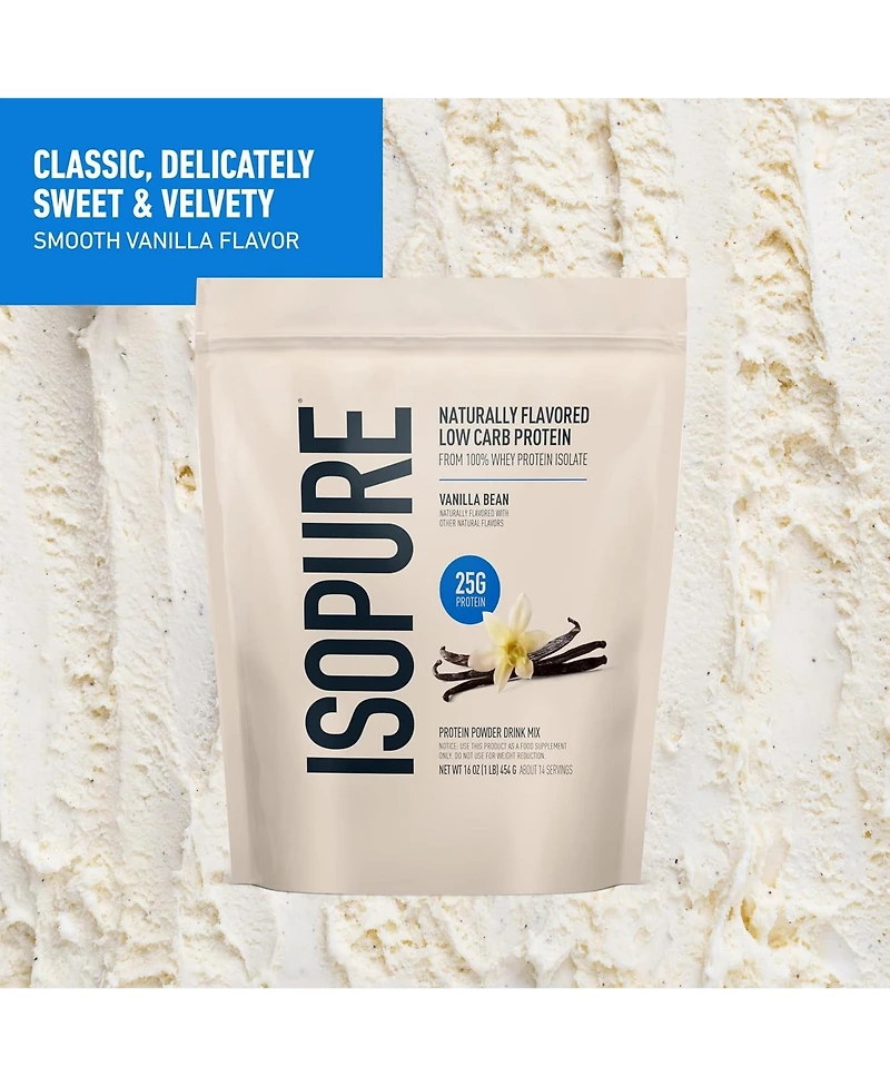 Isopure Low Carb Pure Whey Isolate Protein Powder, Lactose Free, Gluten Free, With Vitamins, Vanilla Bean, 25g Protein Per Serving, 14 Servings