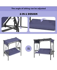 Aecojoy 3 Seat Porch Swing Bed, Outdoor Patio Metal Pergola Swing Bench with Hanging Cloud Hammock Chair