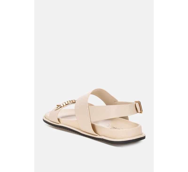 London Rag Women's Lolac Metallic Bar Embellished Flat Sandals