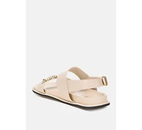 London Rag Women's Lolac Metallic Bar Embellished Flat Sandals
