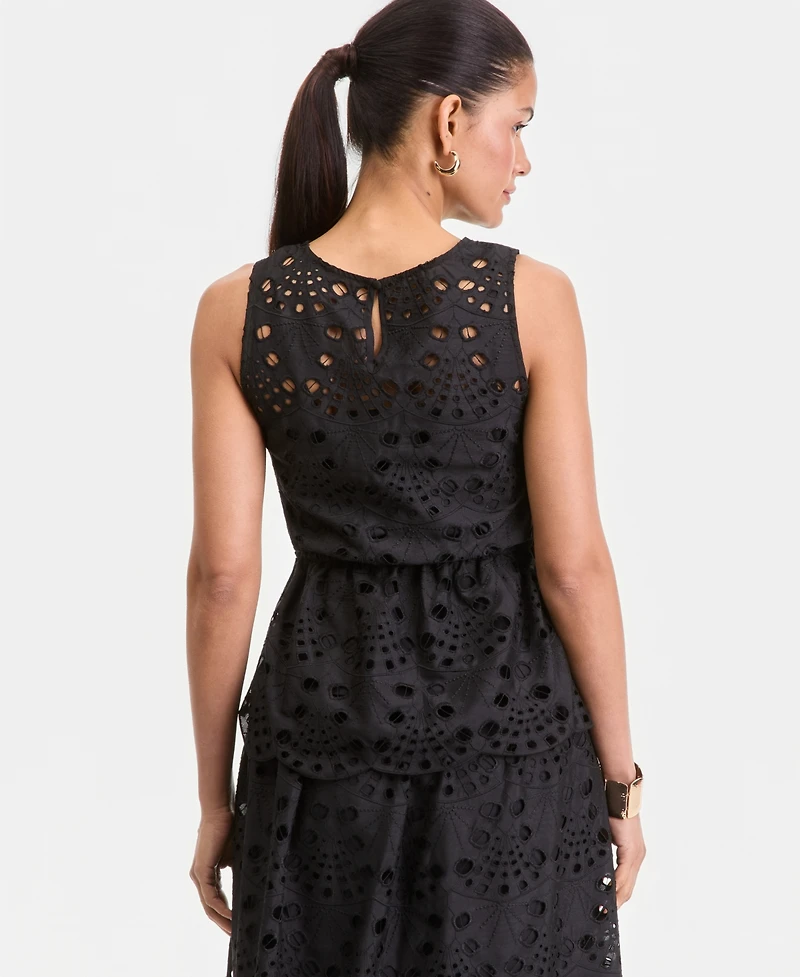 I.n.c. International Concepts Women's Sleeveless Eyelet Lace Peplum Top, Macy's Exclusive