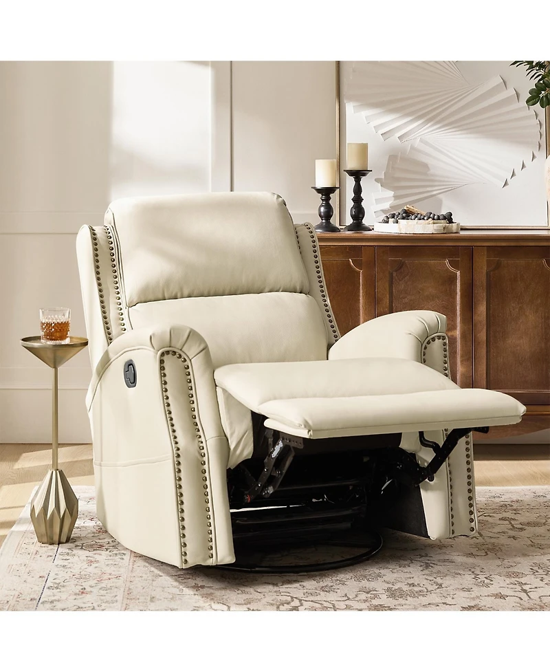 Hulala Home Felisa Traditional Swivel Rocker Manual Genuine Leather Recliner