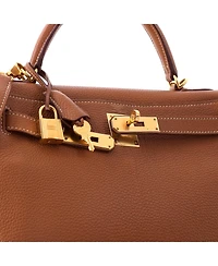 Pre-Owned HERMES Kelly 28 Handbag Brown Togo with Gold Hardware