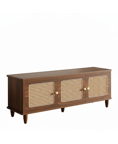 Yigii Shoe Bench Lift Top Storage 2-Tier Rattan Doors 55" Large Cabinet Seat Hallway Living Room