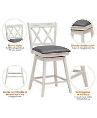 Gymax Set of Barstools Swivel Counter Height Chairs with Rubber Wood Legs