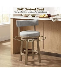 Gymax Swivel Counter Height Bar Stool Upholstered Barstool with Padded Back and Rubber Wood Legs