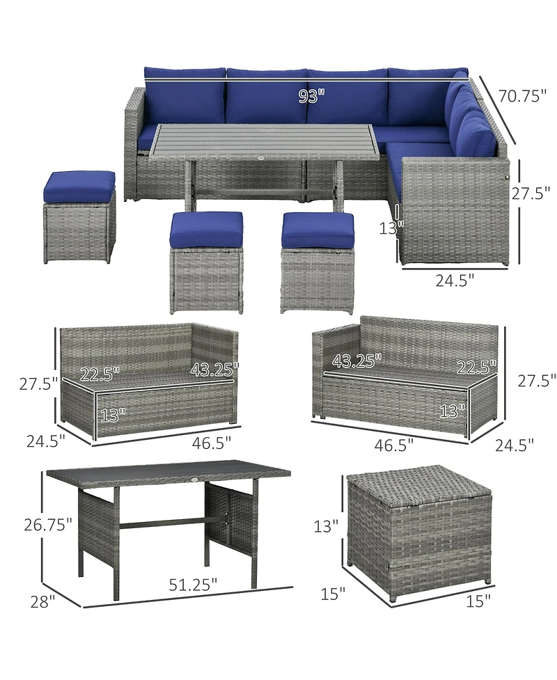 Outsunny Wicker Furniture Set, Sectional Sofa w/ Loveseats & Chairs