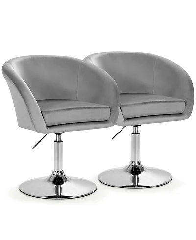 Gymax Set of 2 Modern Velvet Chair Height Adjustable Bar Stool Swivel
