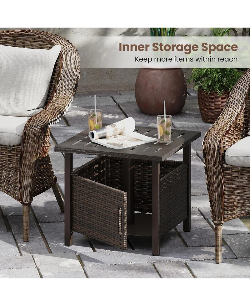 Slickblue All-Weather Pe Wicker Patio Side Table with Umbrella Hole for Outdoor Use