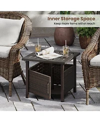 Slickblue All-Weather Pe Wicker Patio Side Table with Umbrella Hole for Outdoor Use