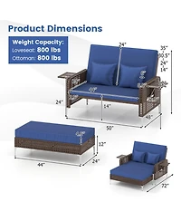 Sugift 2 Piece Patio Rattan Daybed Wicker Loveseat and Ottoman with Adjustable Backrest