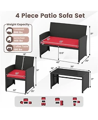 Sugift 4 Pieces Patio Furniture Set with Tempered Glass Tabletop and Removable Cushion