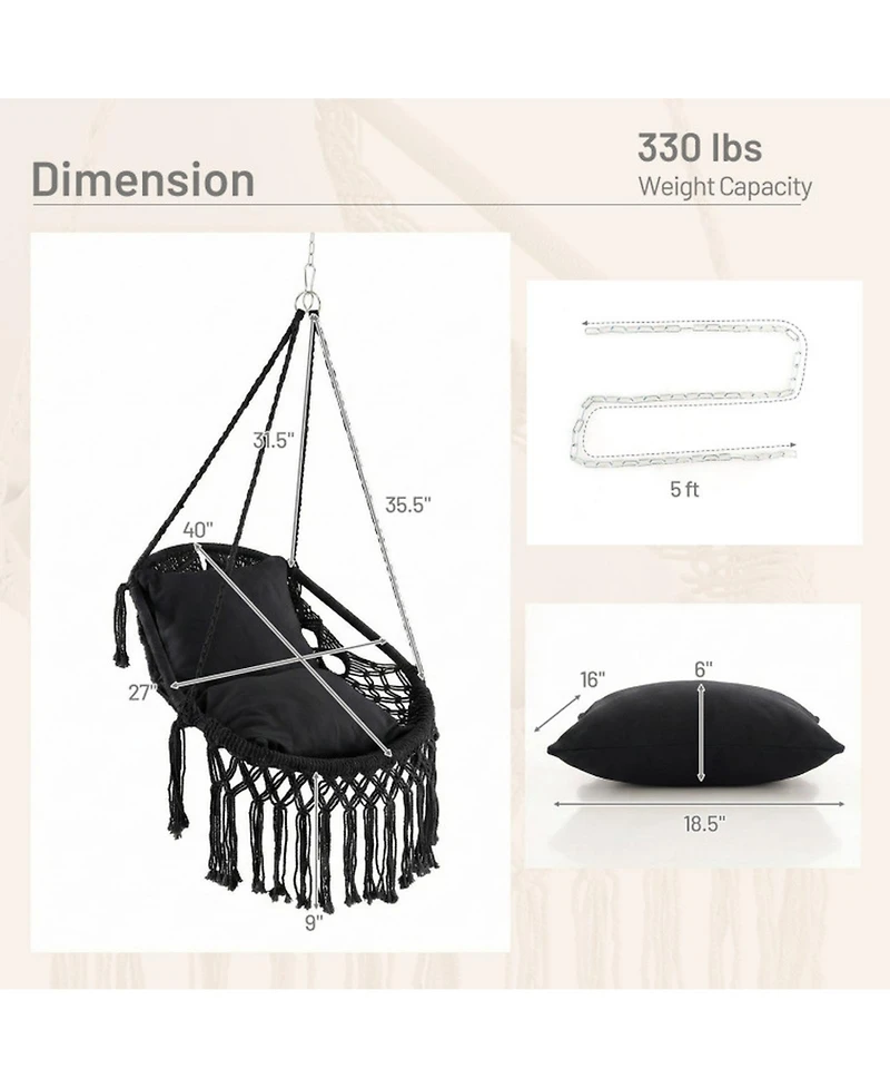 Sugift Hanging Hammock Chair with Soft Seat Cushion and Sturdy Rope Chain
