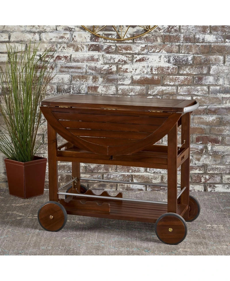 Flynama Modern Industrial Wood and Aluminum Bar Cart with Drop Leaf