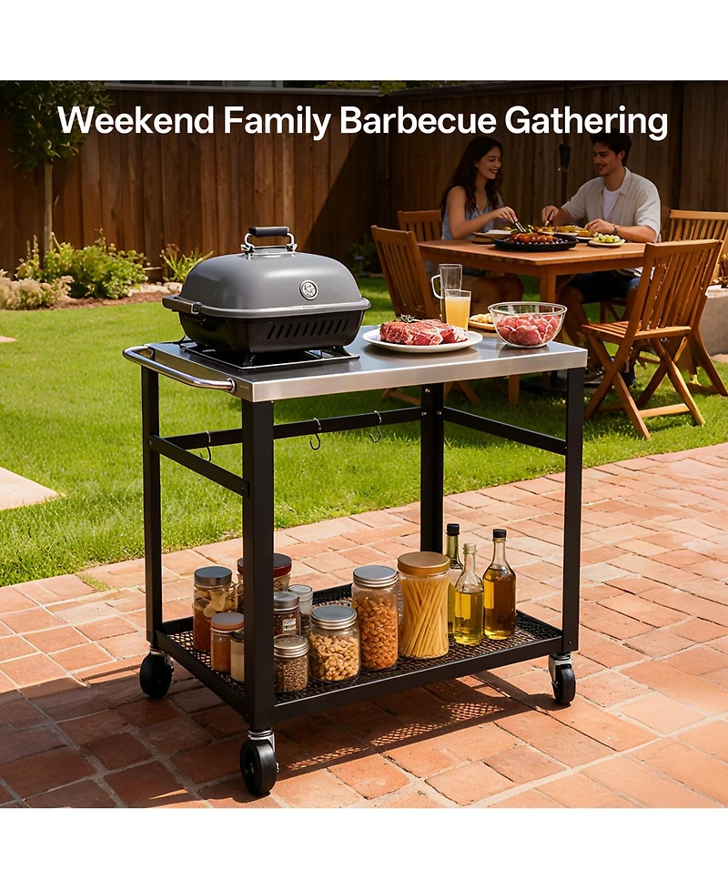 Flynama 2-Tier Grill Cart with Stainless Steel Top and Mesh Shelf