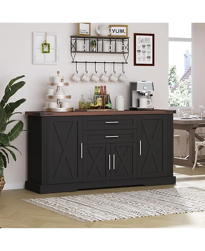 Flynama 63 Inch Farmhouse Barn Door Storage Cabinet with 2 Drawers
