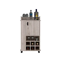 Flynama Reese Light Bar Cart with Casters, 6 Wine Cubbies and Single Door Cabinet, Rolling Serving Cart for Home Bar
