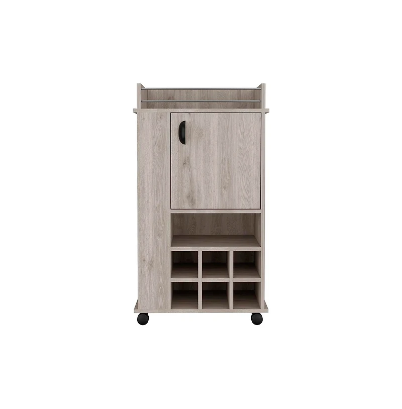 Flynama Reese Light Bar Cart with Casters, 6 Wine Cubbies and Single Door Cabinet, Rolling Serving Cart for Home Bar