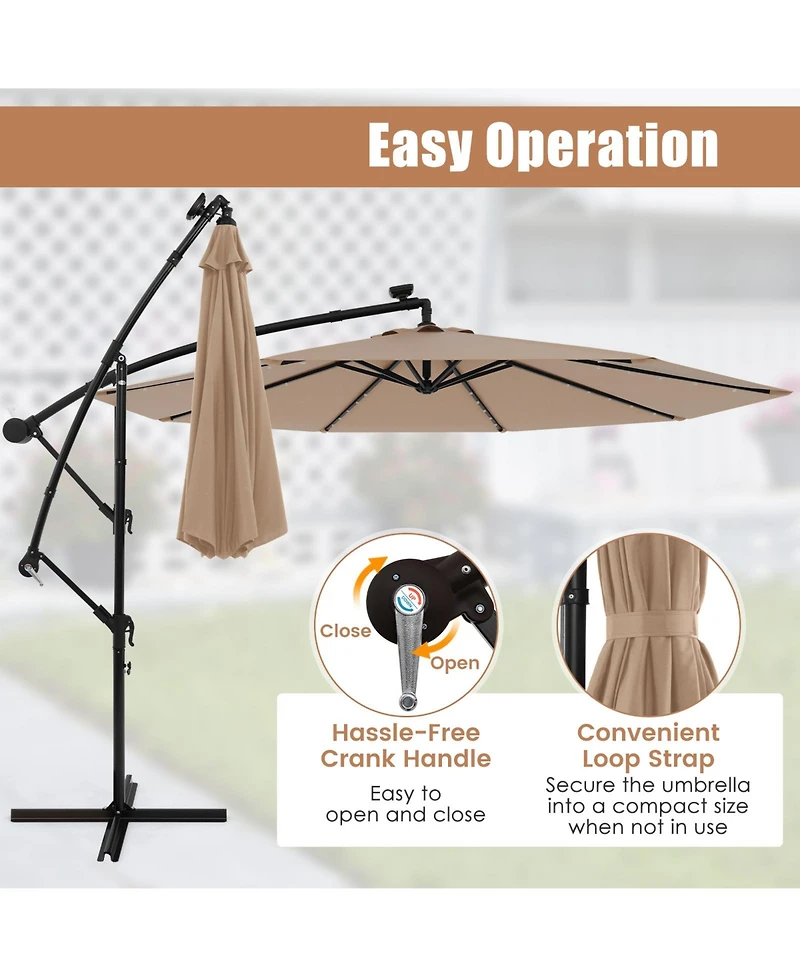 Gouun 10 ft Solar Led Offset Hanging Patio Umbrella with 40 Lights and Cross Base