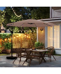 Gouun 10 ft Solar Offset Hanging Patio Umbrella with Base, 96 Led Lights and 360-Degree Rotation