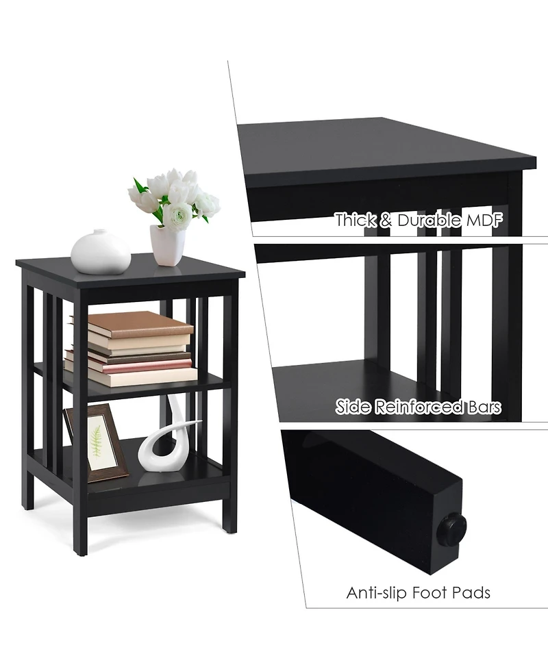 Gouun 3-Tier Square Nightstand with Side Baffles and Round Corners, 16 x 16 x 24 in