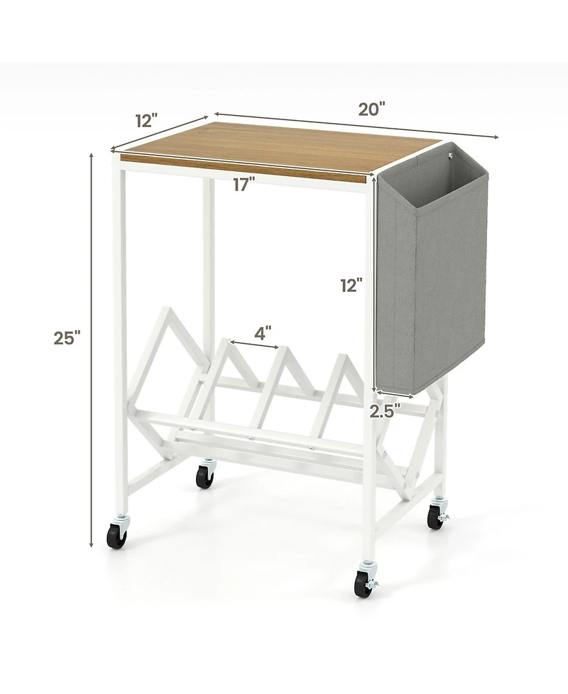 Gouun Rolling 2-Tier Record Player Stand with Vinyl Storage and Magazine Holder, 20 x 12 x 25 in