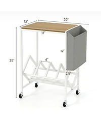 Gouun Rolling 2-Tier Record Player Stand with Vinyl Storage and Magazine Holder, 20 x 12 x 25 in