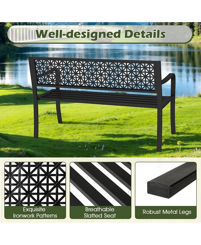 Sugift 50 in Garden Bench with Patterned Backrest for Two to Three