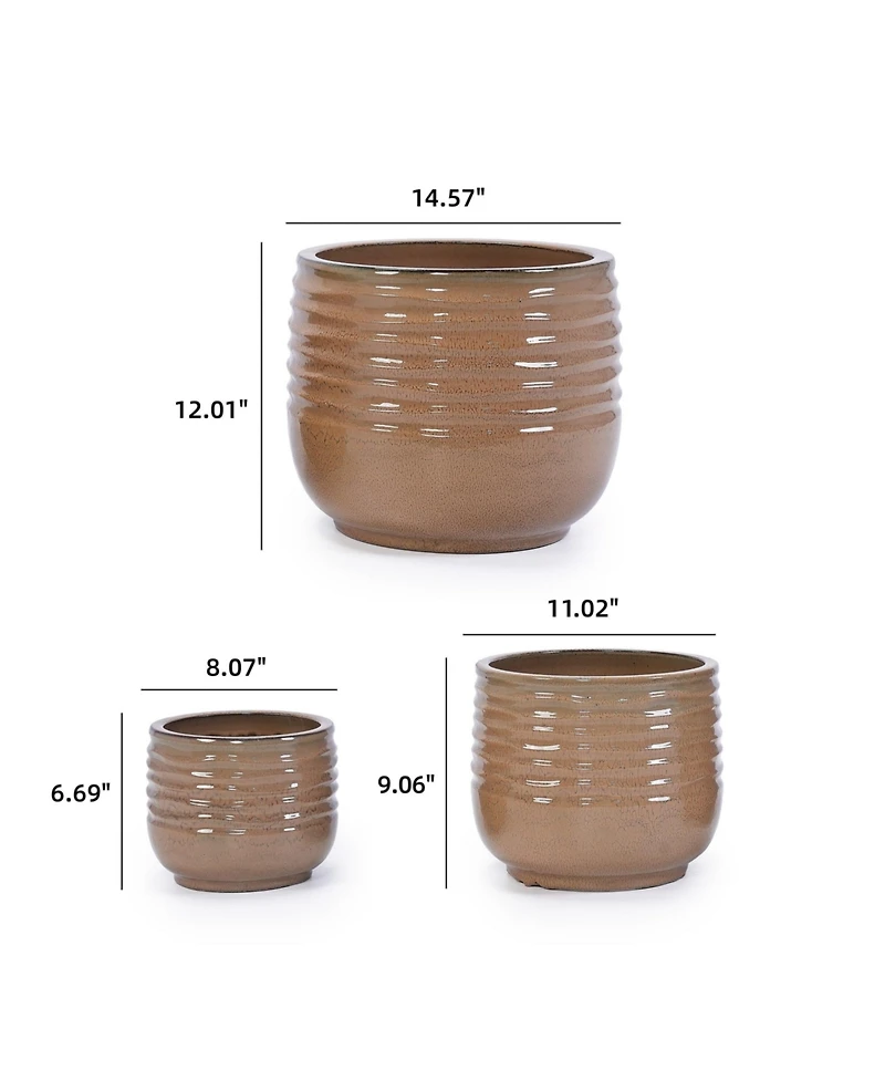 Clihome Handmade Ceramic Planter Set of 3 - All-Weather Deep