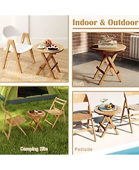 Gouun Folding Teak Wood Outdoor End Table with Slatted Top and X-Shaped Legs