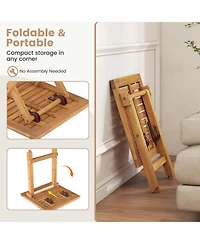 Gouun Set of 2 Acacia Wood Folding Outdoor Side Tables with X-Shaped Frame