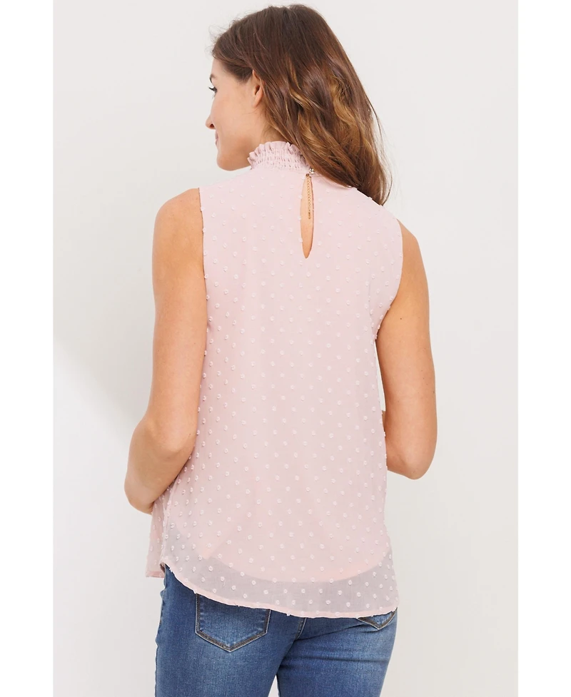 Hello Miz Maternity Swiss Dot Mock Neck Sleeveless Blouse
