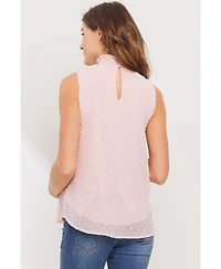 Hello Miz Maternity Swiss Dot Mock Neck Sleeveless Blouse