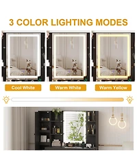 Homfan Modern Vanity Desk with Led Lighted Mirror - 3-Color Dimmable Lighting, Usb Charging Station, Hidden Jewelry Cabinet, Drawers and Shelves