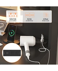 Homfan Modern Vanity Desk with Led Lighted Mirror - 3-Color Dimmable Lighting, Usb Charging Station, Hidden Jewelry Cabinet, Drawers and Shelves