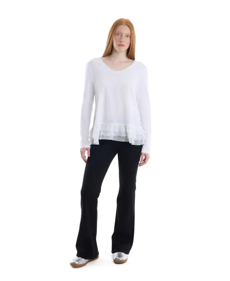 Wilt Clothing Women's V-Neck Mixed Media Long Sleeve