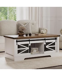 Homfan 47 Inch Farmhouse Lift Top Coffee Table with Sliding Barn Doors, Spacious Hidden Storage, Rectangle Entryway Cabinet