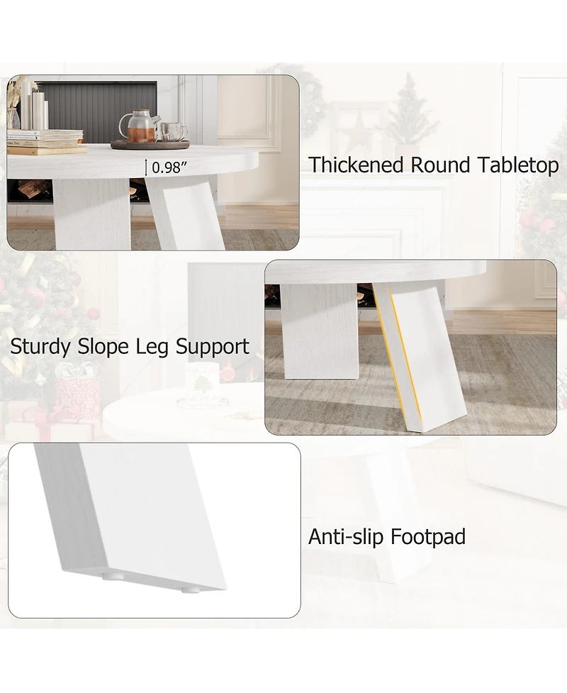 homfan 33.5" Round Coffee Table, Circle Center Table with Inclined Legs, Accent Cocktail Tables for Living Room, Bedroom, Easy Assembly