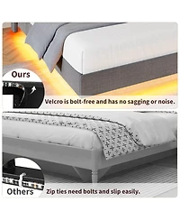 Homfan Floating Bed Frame with Led Lights, Charging Station