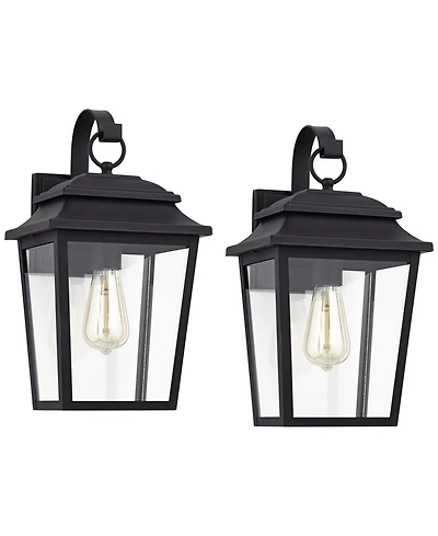 John Timberland Bellis Verde Modern Outdoor Wall Light Fixtures Set of 2 Textured Black Lantern Frame 15 1/4" Clear Glass for Post Exterior