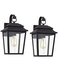 John Timberland Bellis Verde Modern Outdoor Wall Light Fixtures Set of 2 Textured Black Lantern Frame 15 1/4" Clear Glass for Post Exterior