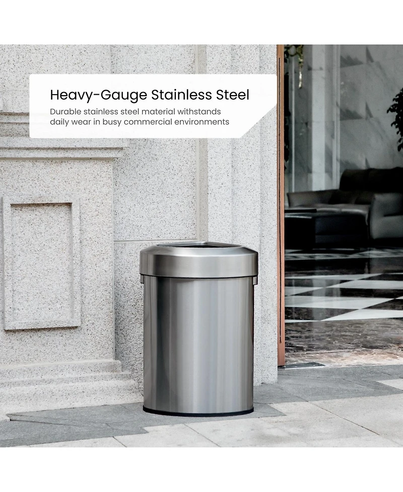 Home Zone Living 16 Gallon Stainless Steel Open Top Trash Can with Triangular Corner Design