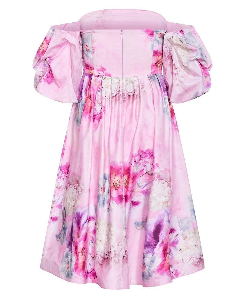 City Chic Women's Rosalee Garden Print Puff Sleeve Midi Dress