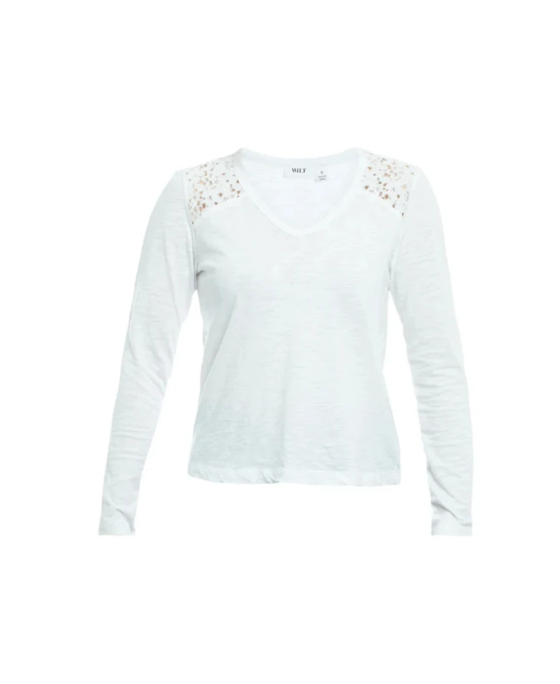 Wilt Clothing Women's V-Neck Long Sleeve Mixed Media Tee