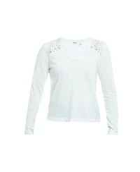 Wilt Clothing Women's V-Neck Long Sleeve Mixed Media Tee