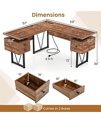 Gouun L-Shaped Desk with Power Outlets and 3 Drawers