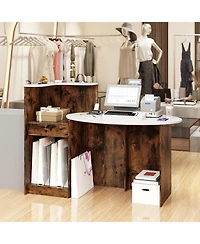 Gouun Reception Desk with Oval Tabletop and Lockable Drawer