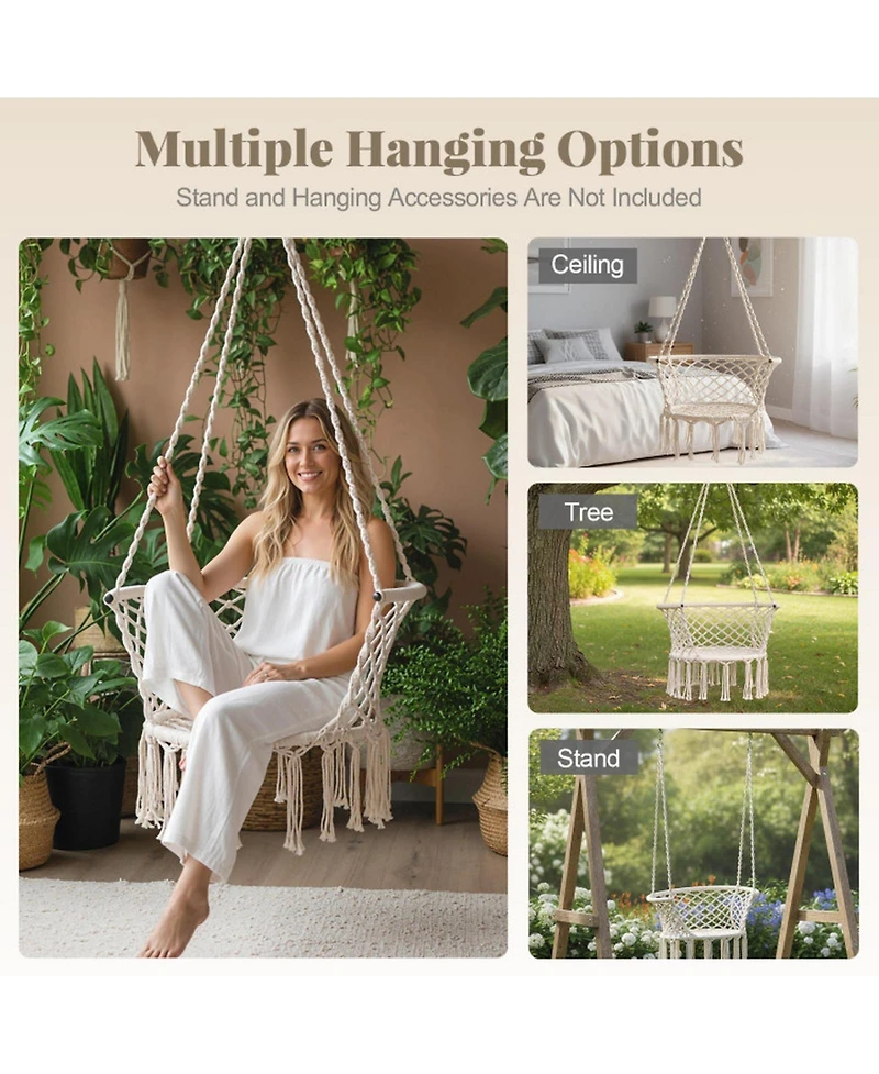 Sugift Macrame Hammock Swing Hanging Cotton Rope Chair